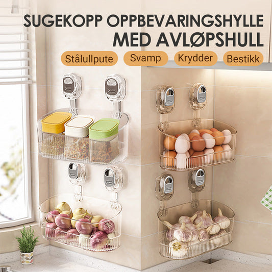 ⏳Begrenset tilbud⏰Oppbevaringsstativ med sugekopp og dreneringshull