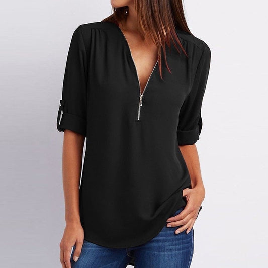 Blouses met losse 3/4 mouwen en ritssluiting in plus size