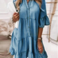 👗Sommerkjole med V-hals og volanger - lett sommerkjole i denimlook