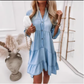 👗Sommerkjole med V-hals og volanger - lett sommerkjole i denimlook