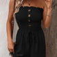 LAST DAY SALE 50% OFF💃Kvinners Fake Button Ruffle Strapless Tie Front Wide Leg Cylinder Jumpsuit