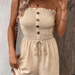 LAST DAY SALE 50% OFF💃Kvinners Fake Button Ruffle Strapless Tie Front Wide Leg Cylinder Jumpsuit