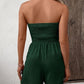 LAST DAY SALE 50% OFF💃Kvinners Fake Button Ruffle Strapless Tie Front Wide Leg Cylinder Jumpsuit