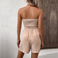 LAST DAY SALE 50% OFF💃Kvinners Fake Button Ruffle Strapless Tie Front Wide Leg Cylinder Jumpsuit