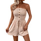 LAST DAY SALE 50% OFF💃Kvinners Fake Button Ruffle Strapless Tie Front Wide Leg Cylinder Jumpsuit